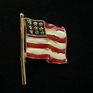 Vintage ‘OLD GLORY’ Gold Red White and Blue American Flag USA Brooch